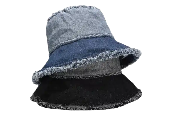 washed denim distressed bucket hat