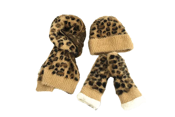 leopard hat scarf and 3-in-1 glove set