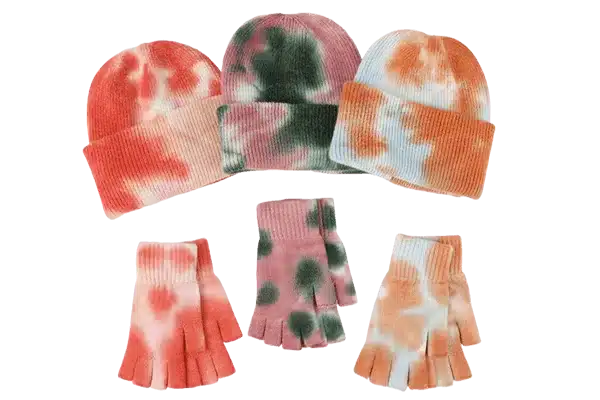 tie dye knit beanie &gloves