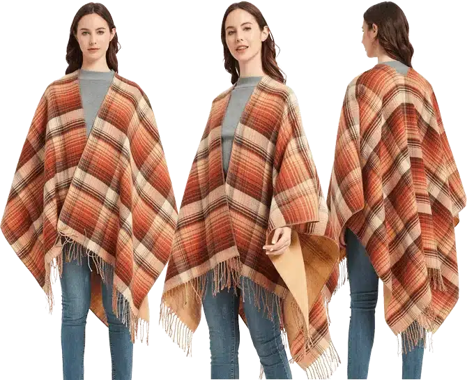 plaid fringe poncho